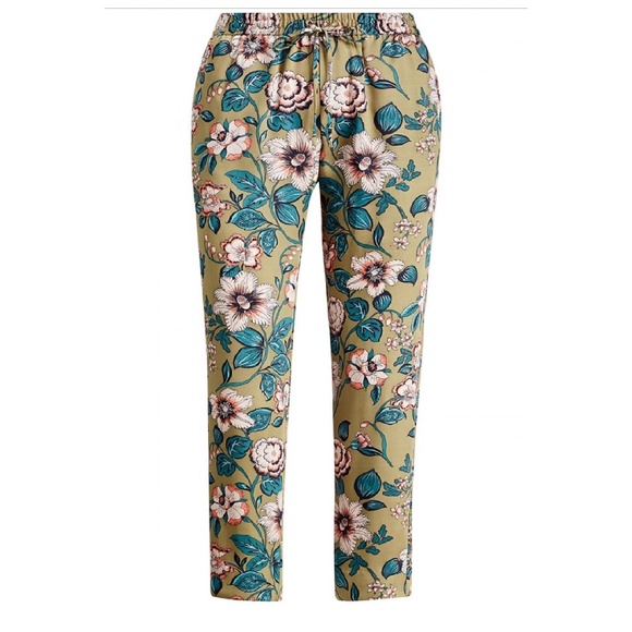 Lauren Ralph Lauren Drawstring Floral Green Silky Lounge Pants - Size 2 *NEW* - Picture 3 of 3